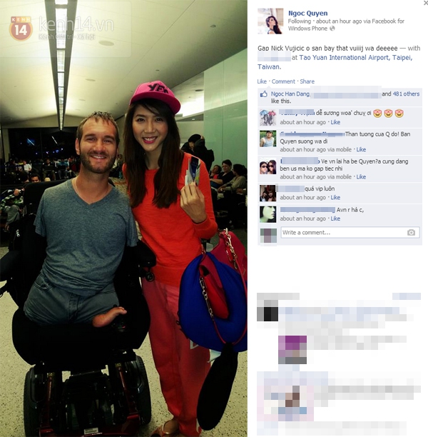 Ngọc Quyên khoe hình chụp cùng Nick Vujicic 1