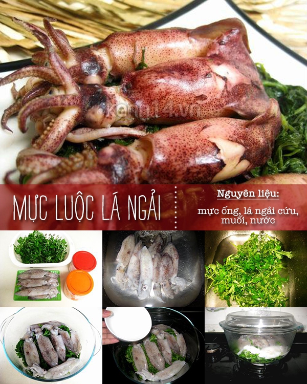 Mực luộc ngải cứu và thực đơn cuối tuần lạ mà ngon 1