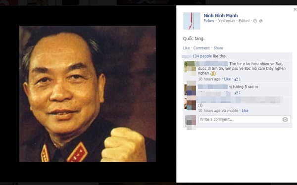 Facebook sao Việt tràn ngập hình ảnh Đại tướng vào ngày Quốc tang 4