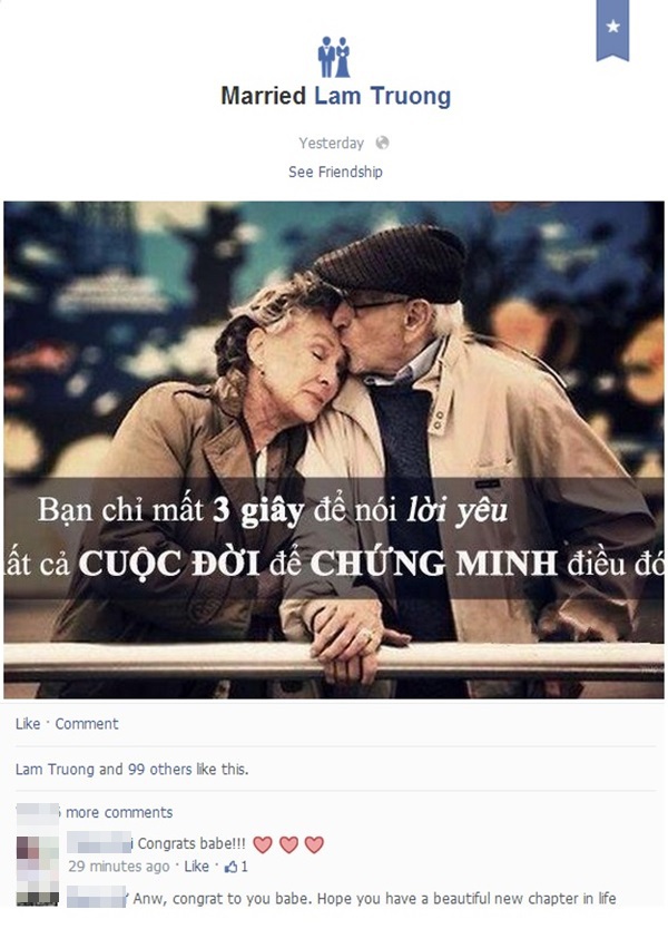 Lam Trường và bạn gái 9X đã kết hôn... trên Facebook 1