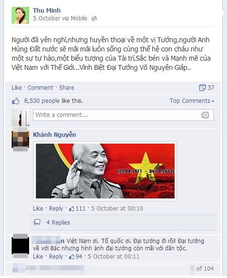 Facebook sao Việt tràn ngập hình ảnh Đại tướng vào ngày Quốc tang 11
