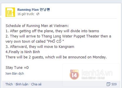 Sốt vì lịch trình Running Man ghi hình ở Việt Nam 1