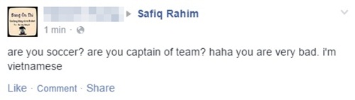 Fan Việt "gây bão" trên trang facebook của cầu thủ Malaysia 2
