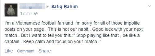 Fan Việt "gây bão" trên trang facebook của cầu thủ Malaysia 6