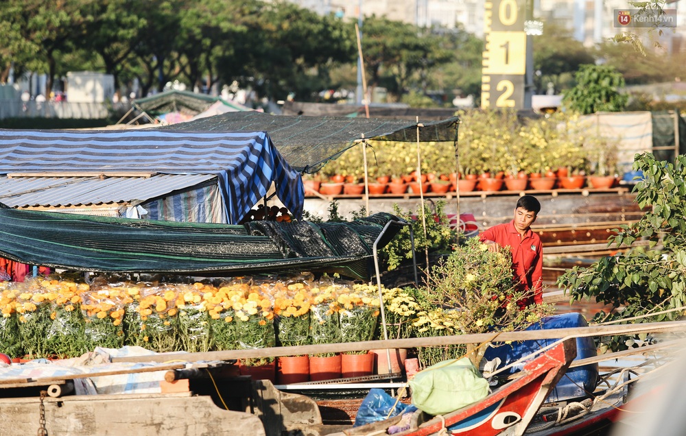 Thuyền chở đầy ắp hoa nối đuôi nhau cập bến Bình Đông, chợ hoa trên bên dưới thuyền rộn ràng sắc xuân ngày cậnTết - Ảnh 7.