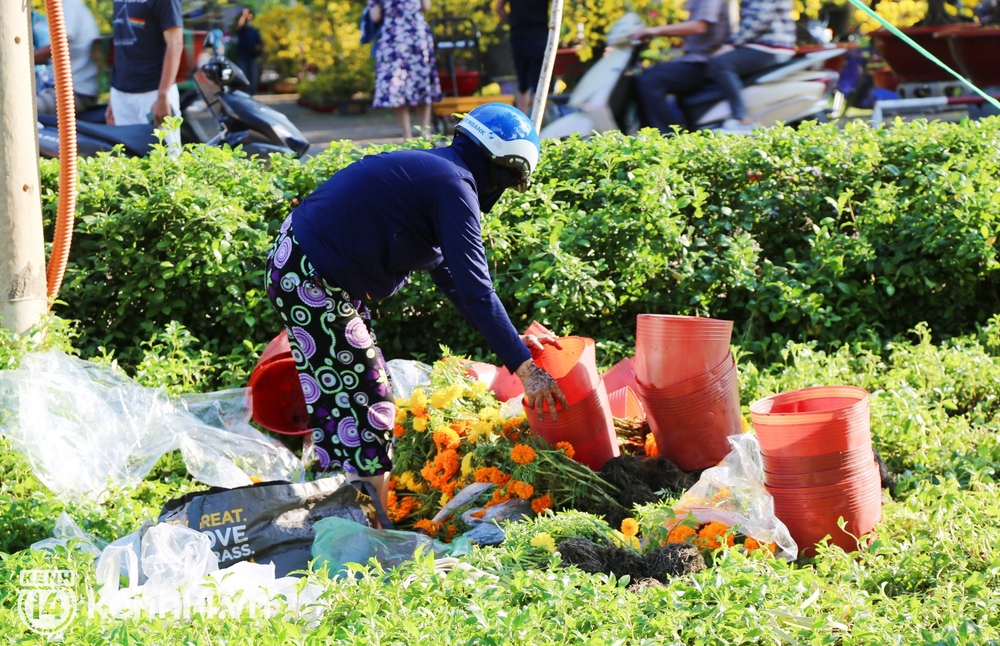 ẢNH: Sau khi tiểu thương ở Sài Gòn vứt bỏ hoa ế, nhiều người dân tranh thủ đến xin đất, lượm hoa mang về trưa 29 Tết - Ảnh 4.