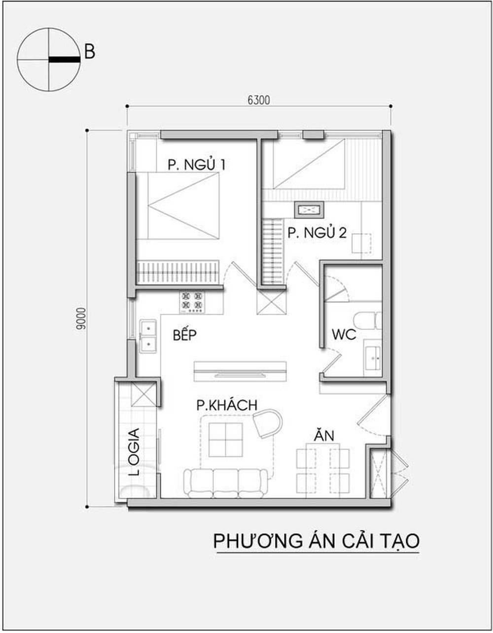 Cải tạo căn hộ 56m2 thoáng đãng cho gia đình trẻ - Ảnh 2.