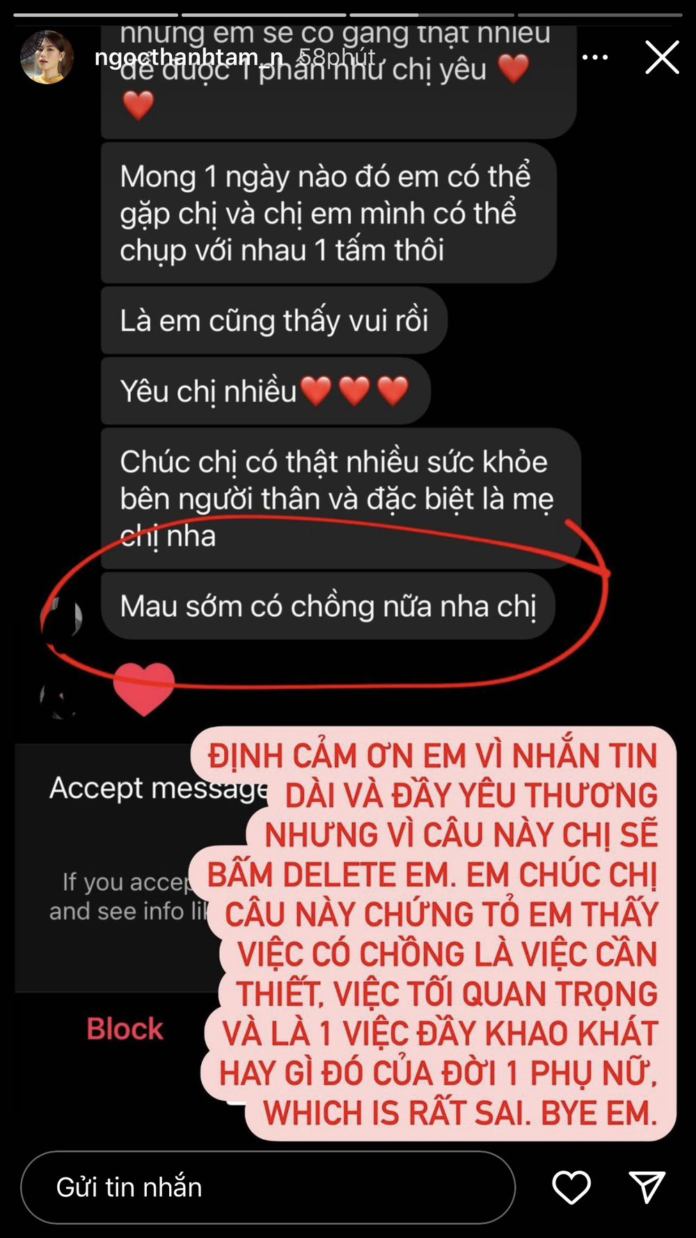 Ái nữ nhà đại gia thuỷ sản phản ứng gắt khi fan chúc mau có chồng: Vì câu này chị sẽ bấm delete em - Ảnh 2.