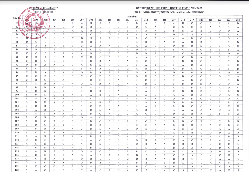 Đáp án CHÍNH THỨC đề thi tốt nghiệp THPT 2022 từ Bộ GD&ĐT (Tất cả các môn trắc nghiệm) - Ảnh 4.