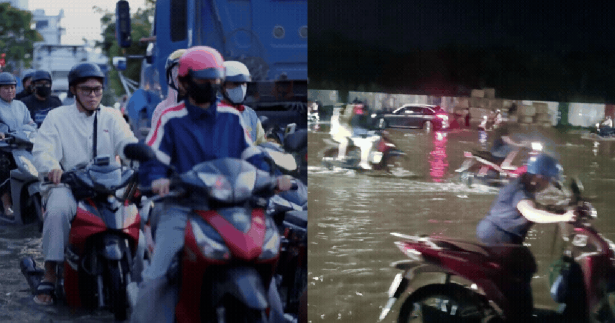 Triều cường đạt đỉnh ở TP.HCM: Nước ngập lút bánh xe, cách nhà 100 mét cũng không thể về