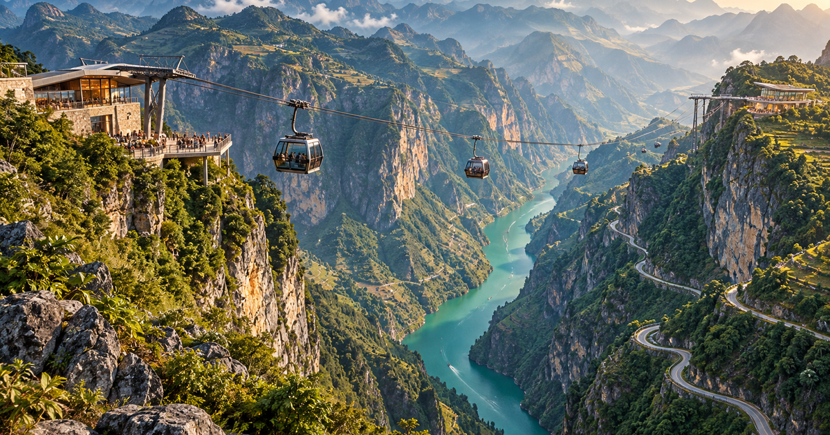 Cung đèo dài 20 km, đỉnh cao nhất tới 1.400 m đang được nghiên cứu làm tuyến cáp treo: Xung quanh bao bọc bởi rừng già và núi đá, đường lên hiện tại quanh co, hiểm trở