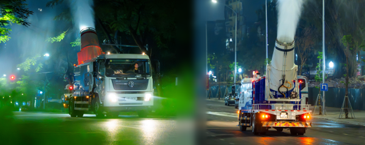 Cận cảnh chiếc xe chở theo 5.300m3 nước di chuyển qua 6 tuyến đường Hà Nội lúc 23h khuya