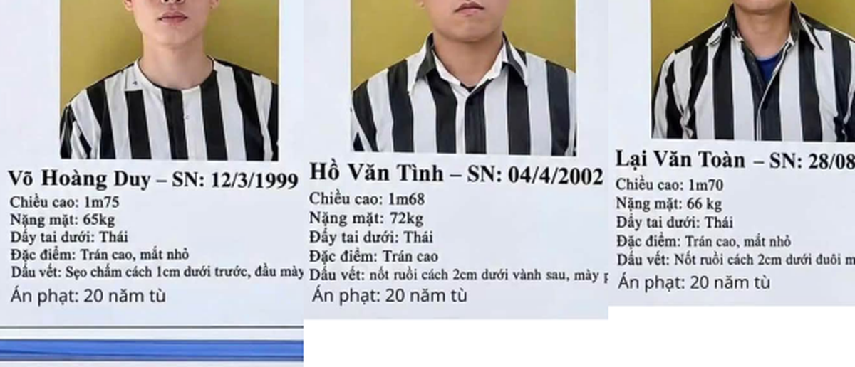 Công an thông tin đặc điểm nhận dạng chi tiết của 3 phạm nhân trốn trại: Người xăm kín ngực, người có sẹo lồi kéo dài qua đầu gối