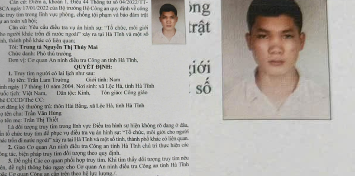 Truy tìm Trần Lam Trường SN 2004: Đề nghị người dân trình báo ngay khi phát hiện đối tượng
