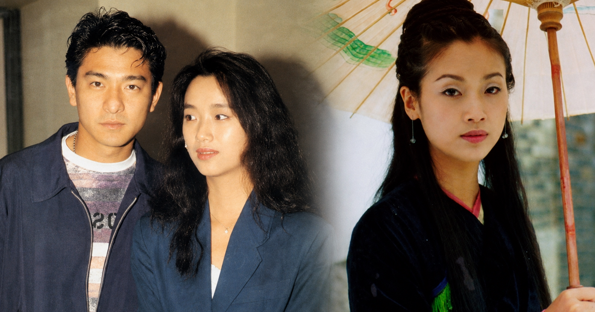 香港映画で共演した劉徳華と呉倩蓮、黒い衣装の小龍女姿を組み合わせた写真。