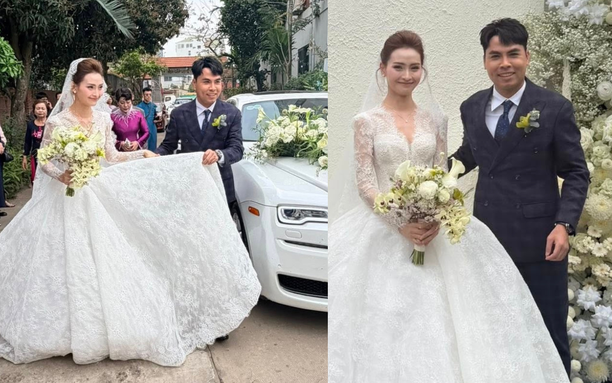 Tiền vệ Đức Huy đi siêu xe Rolls-Royce rước MC Huyền Trang Mù Tạt về dinh, visual cô dâu sáng bừng ngày cưới