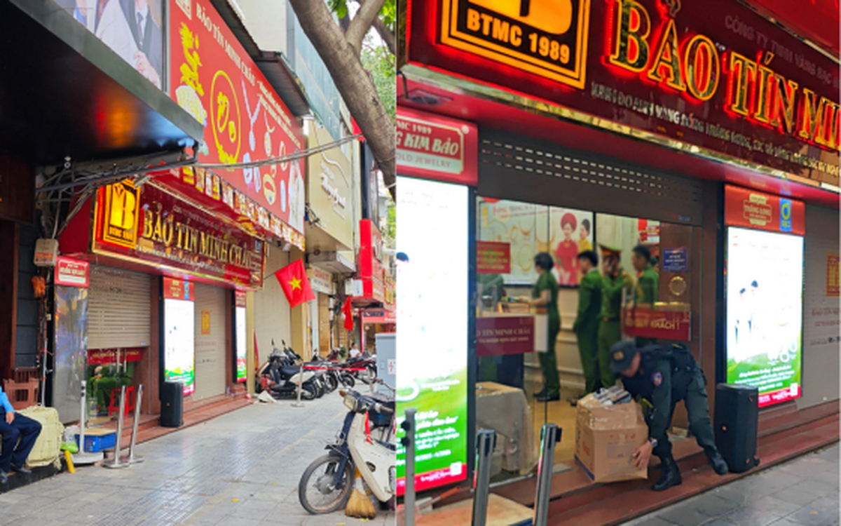 Cận cảnh cửa hàng Bảo Tín Minh Châu vào lúc này: Nhiều cảnh sát xuất hiện, hàng loạt thùng carton được thu giữ