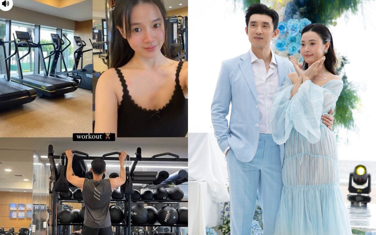 Midu khoe mặt mộc không tì vết khi check in tại phòng gym cùng chồng thiếu gia
