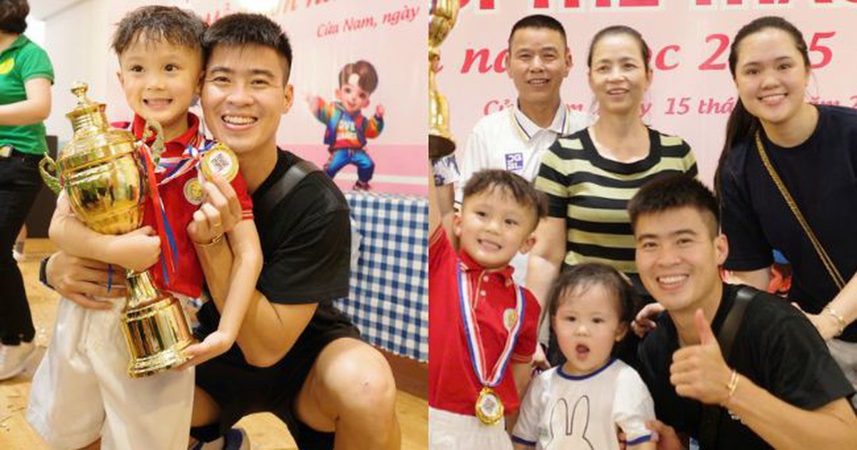 Duy Mạnh tự hào khoe cậu quý tử vô địch môn bóng rổ, cả nhà đến ăn mừng, nhan sắc tiểu thư Quỳnh Anh gây chú ý