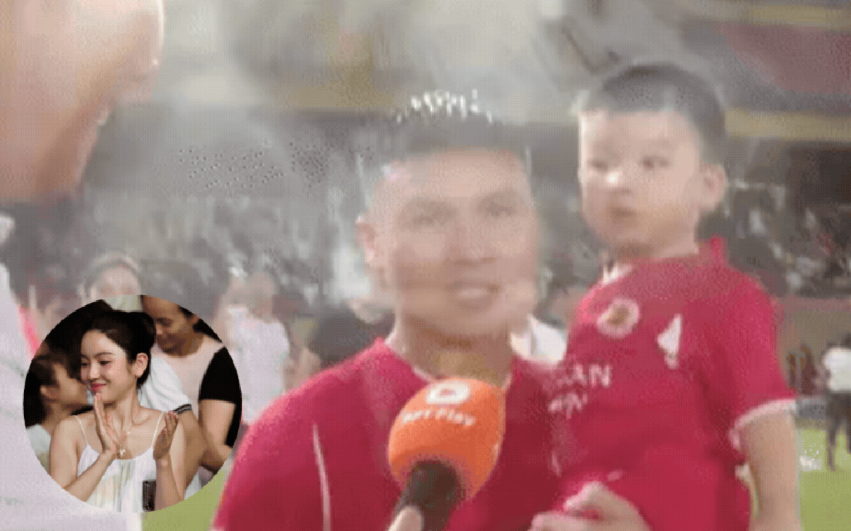Chu Thanh Huyền có hành động khó hiểu trên sóng truyền hình khi Quang Hải đang trả lời phỏng vấn
