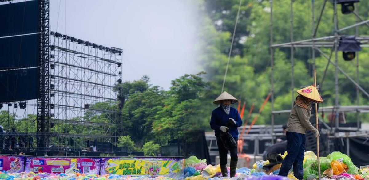 1 ngày sau concert Những thành phố mơ màng, công viên Yên Sở vẫn ngập nilon xanh đỏ, nữ công nhân môi trường: "Chưa bao giờ thấy lượng rác nhiều như vậy"