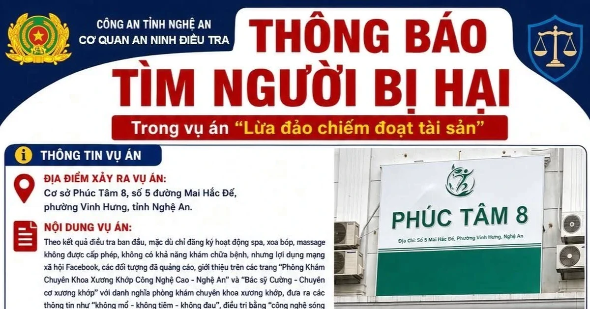 Công an Nghệ An tìm người từng ‘điều trị xương khớp’ tại cơ sở Phúc Tâm 8