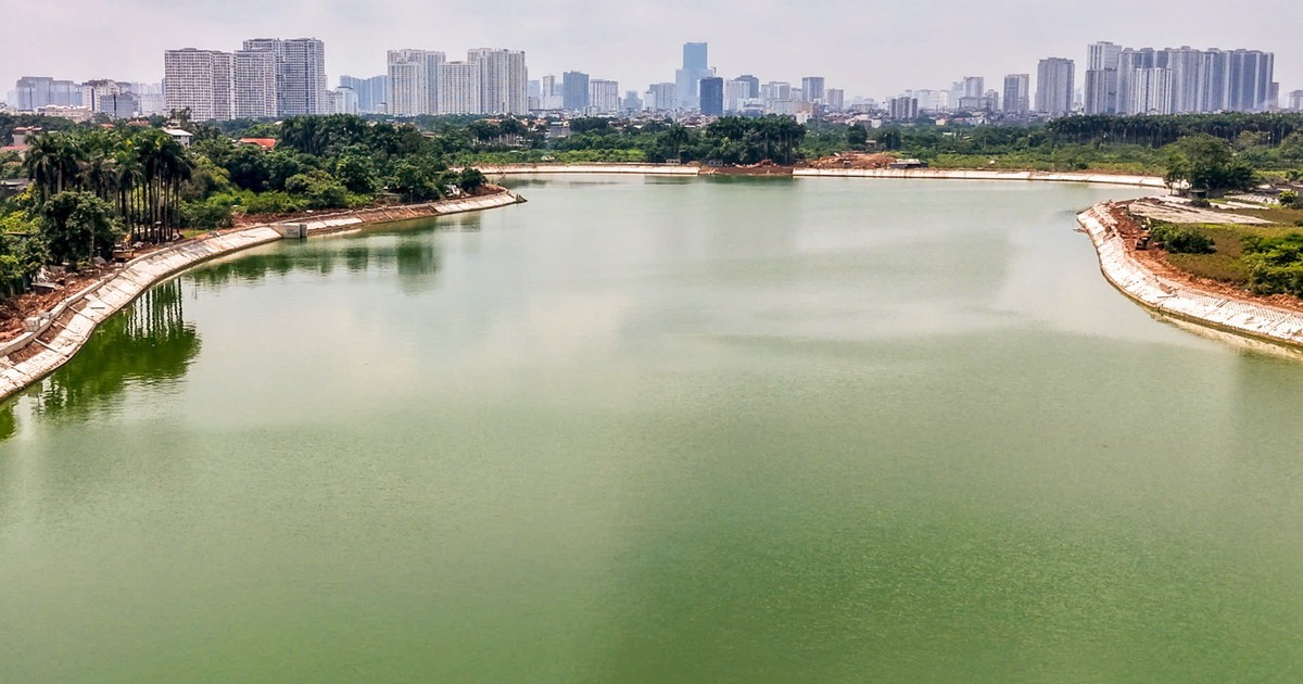 Nhìn từ trên cao hồ điều hòa 717 tỷ đồng phía Tây Bắc Hà Nội