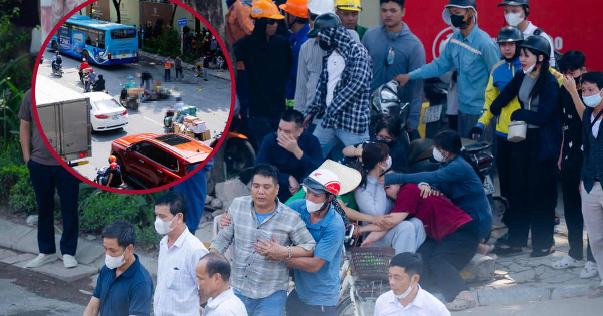 Người thân khóc ngất tại hiện trường vụ xe buýt va chạm xe máy trên đường Nguyễn Trãi khiến cháu bé tử vong