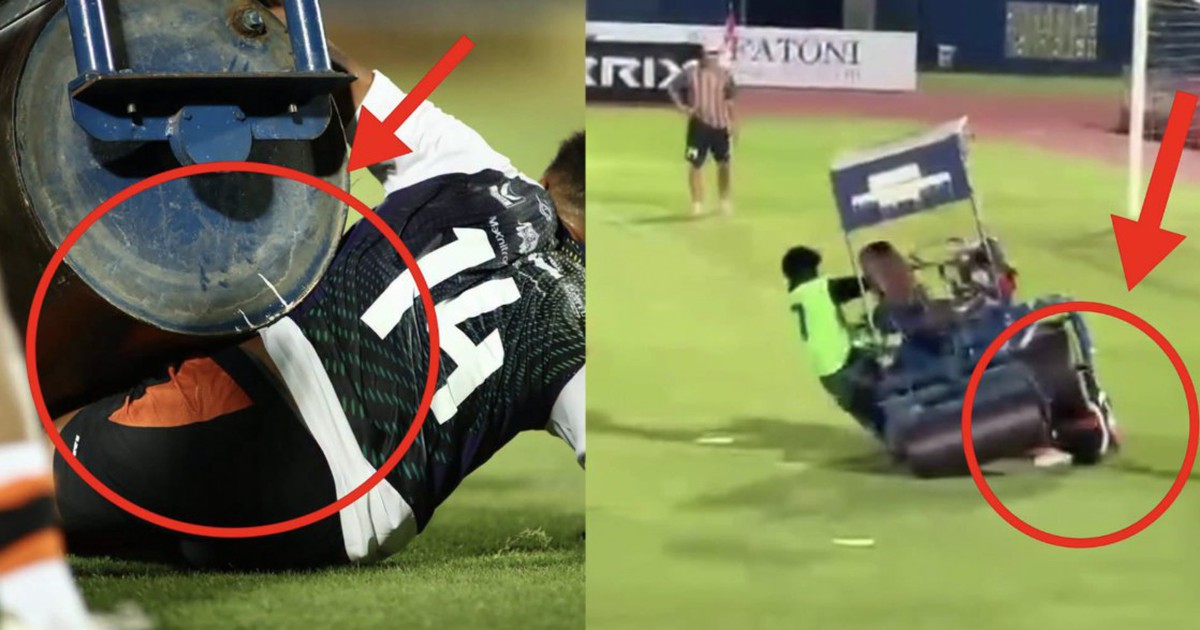 Hy hữu Thai League: Xe lu cỏ cán trúng cầu thủ khi khởi động