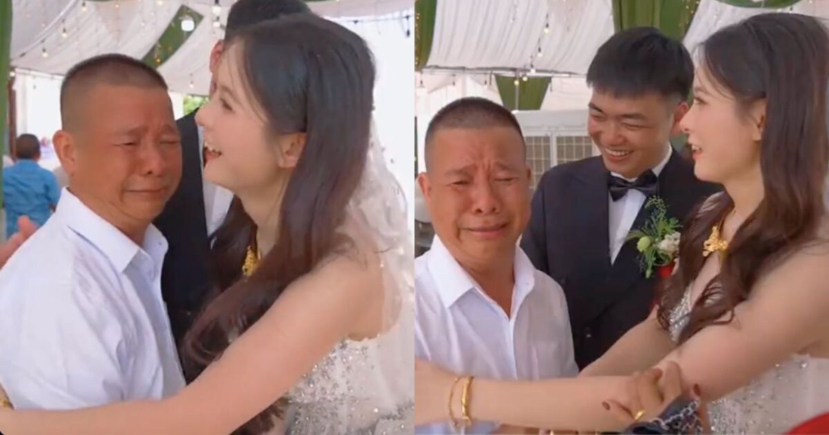 Rưng rưng cảnh bố khóc hu hu khi con gái lấy chồng, cô dâu dỗ mãi không nín