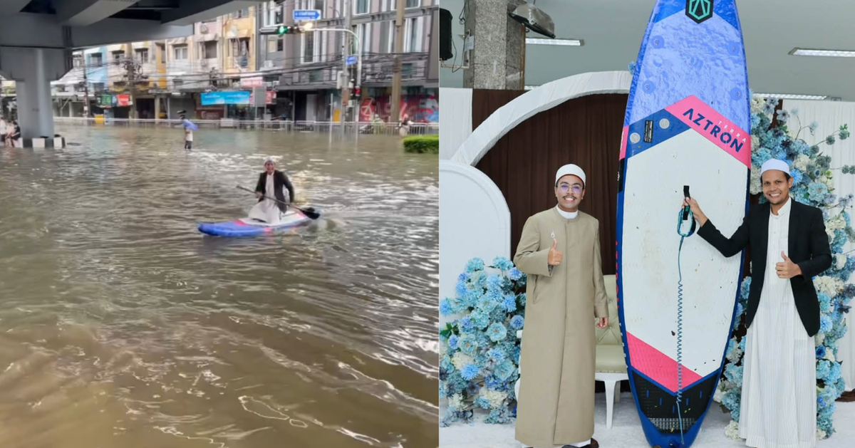 MC đám cưới chèo thuyền vượt đèn đỏ giữa ngày Bangkok ngập lụt, cảnh sát giao thông nói 1 câu hút 17 triệu người