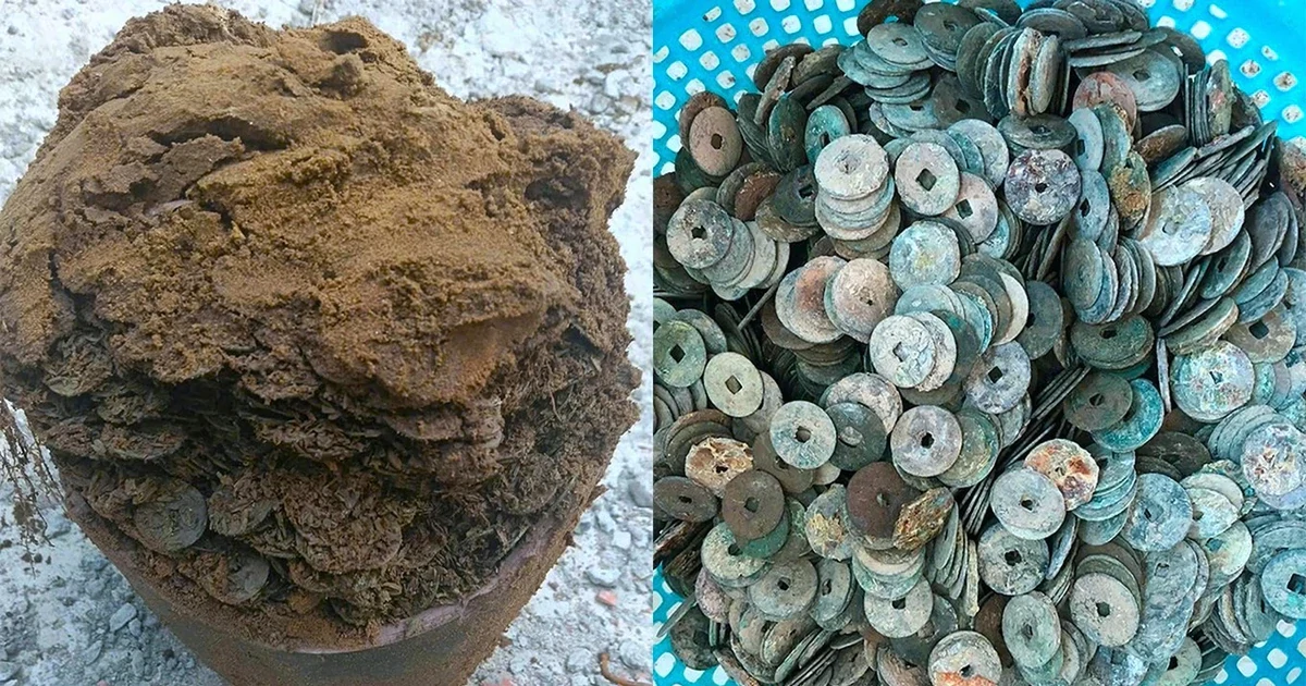 Đào móng xây nhà phát hiện chum sành chứa cả yến tiền xu