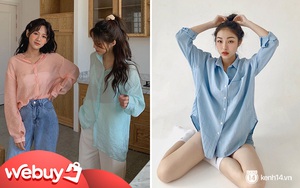 9 em áo sơ mi oversize nhẹ tênh, mỏng mát nàng béo hay gầy diện đều 