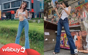 Quần jeans trên ôm dưới loe tôn chân cực khéo, chẳng trách chị em cứ diện suốt, chụp hình là đẹp mê