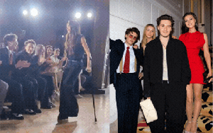 Show Victoria Beckham Fall&frasl;Winter 2024: Bà Becks dù chống nạng vẫn thực hiện một hành động cực ngọt ngào với chồng