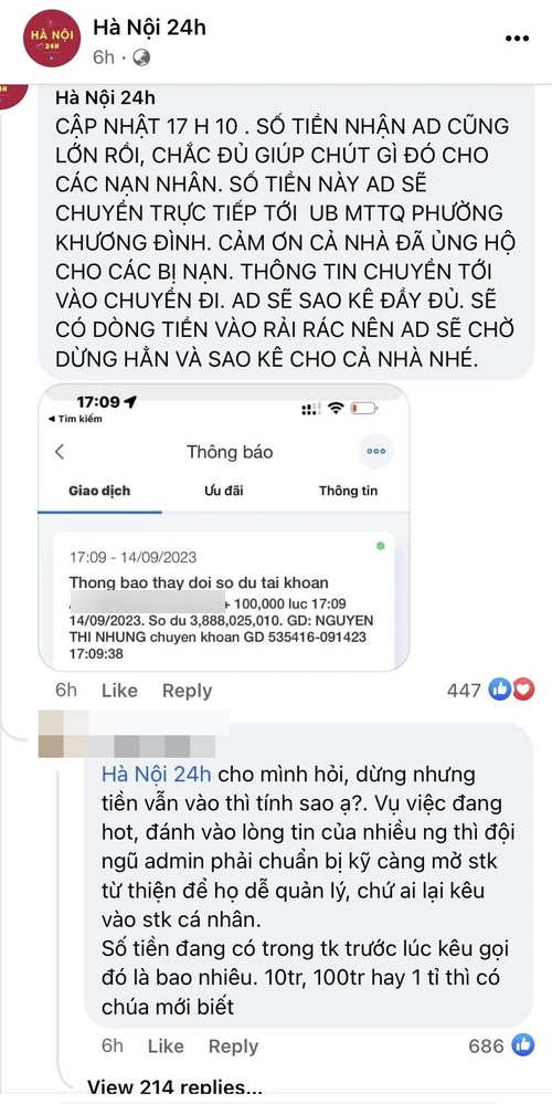 Đại diện fanpage Hà Nội 24h nói về số tiền quyên góp 4 tỷ đồng cho nạn nhân vụ cháy, giải thích vì sao dùng địa chỉ ảo - Ảnh 2.