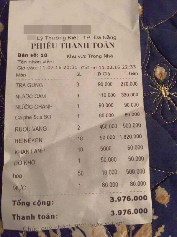 Sau hộp cơm 200k, lại xôn xao hóa đơn cà phê gần 4 triệu đồng tại Đà Nẵng - Ảnh 1.