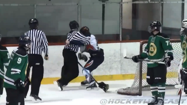 Cầu thủ hockey bị đấm gục vì nhổ nước bọt vào mặt trọng tài - Ảnh 3.