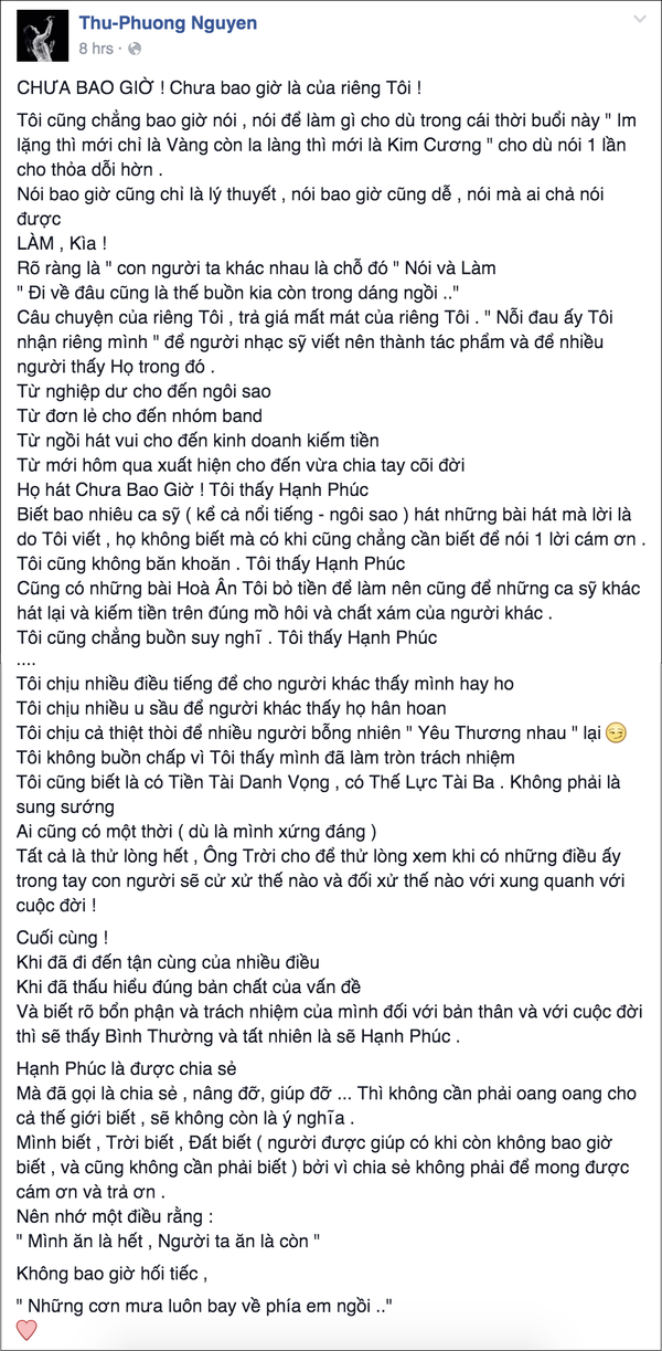 Thu Phương úp mở lên tiếng việc bị Tuấn Hưng nhắc khéo khi hát Nắm lấy tay anh - Ảnh 1.