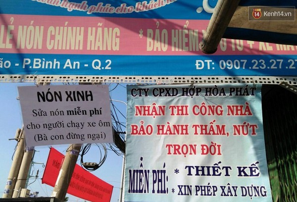 Nữ giám đốc sửa nón miễn phí cho người chạy xe ôm ở Sài Gòn - Ảnh 1.