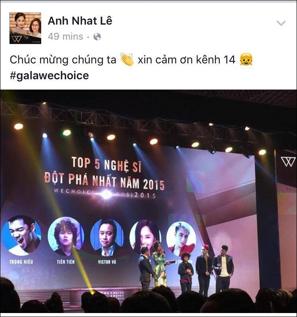 Sao Việt bồi hồi chia sẻ đầy xúc động hậu WeChoice Awards 2015 - Ảnh 12.