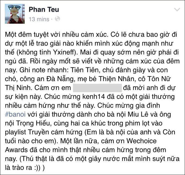 Sao Việt bồi hồi chia sẻ đầy xúc động hậu WeChoice Awards 2015 - Ảnh 11.