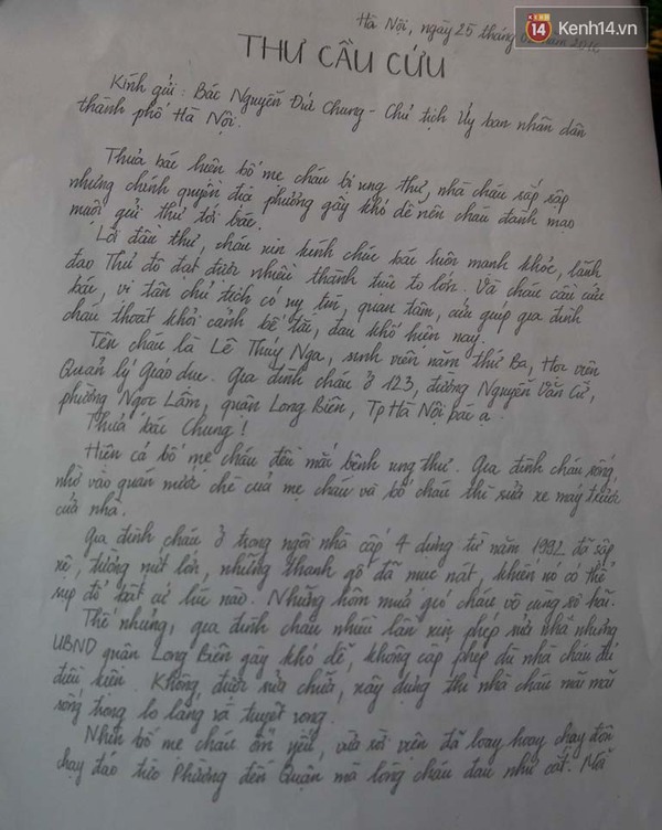 Nhà sắp sập, nữ sinh Hà Nội viết tâm thư cầu cứu chủ tịch TP Nguyễn Đức Chung - Ảnh 1.
