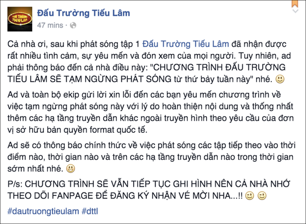 Đấu trường tiếu l&acirc;m bất ngờ tuy&ecirc;n bố tạm ngưng ph&aacute;t s&oacute;ng - Ảnh 1.