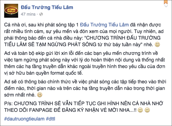 Đấu trường tiếu lâm bất ngờ tuyên bố tạm ngưng phát sóng - Ảnh 1.