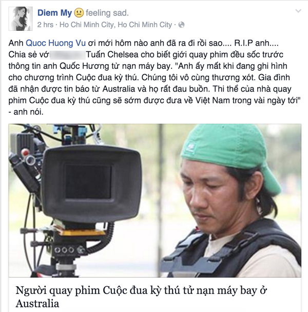 Loạt sao Việt tiếc thương nhà quay phim Quốc Hương ra đi vì tai nạn máy bay - Ảnh 2.