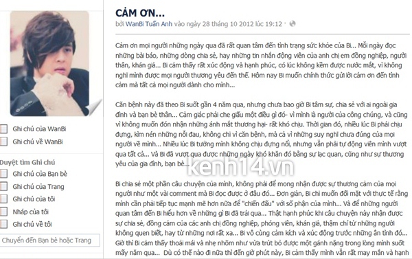 Wanbi Tuấn Anh gửi lời cảm ơn qua Facebook 1