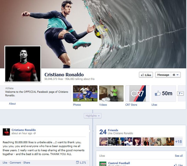 Ronaldo vượt Messi... trên Facebook