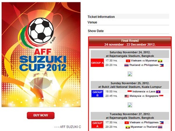 Vé xem AFF Suzuki Cup 2012 tại Thái Lan: Cao nhất là 500 Baht 1