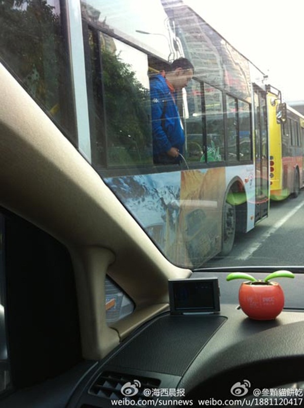 Sốc với thanh niên tiểu tiện từ xe bus 1